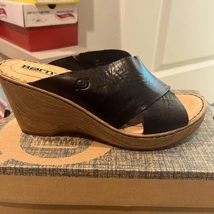 Born genuine black leather " Nora" wedge sandal brand new